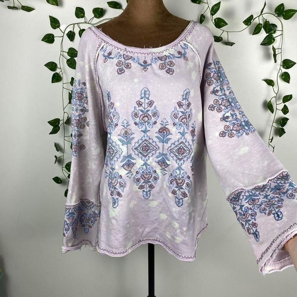 Sundance boho peasant mineral washed embroidered sweatshirt